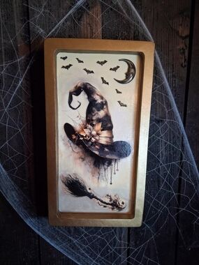 Halloween - Witch's Hat & Broom- Handcrafted Tray/Wall Art
